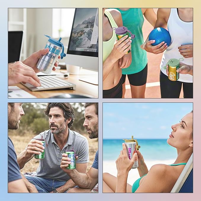 Yuoyar 8 Pcs Silicone Soda Can Lids with Straw - Reusable can covers for soda - Can Toppers to Keep Carbonation