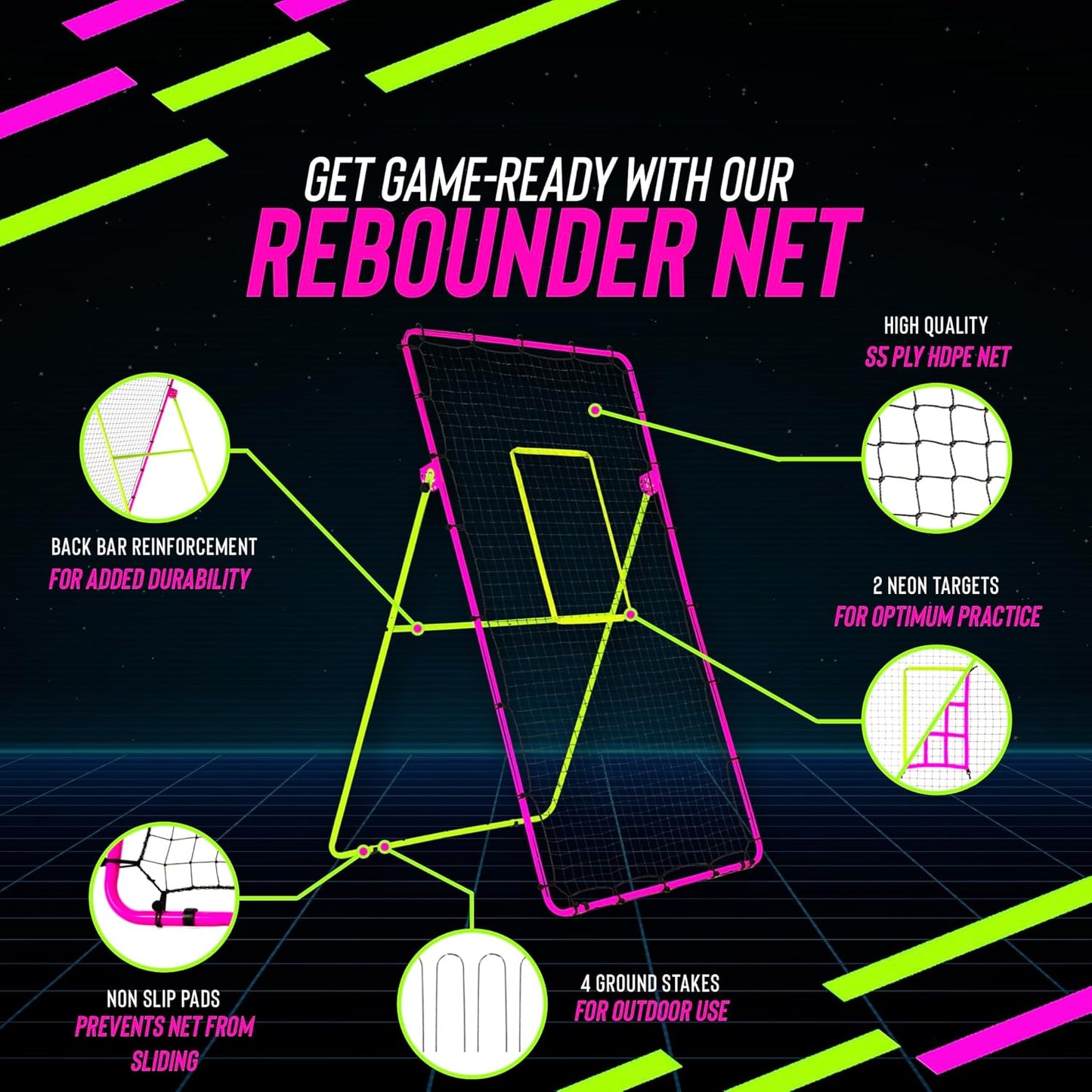 7x4 Ft Volleyball Rebounder Net; 6-Angle Adjustable Volleyball Training Aid and Video for Solo Practice; Durable Equipment for Bumping, Spiking, Lacrosse, Soccer, Tennis