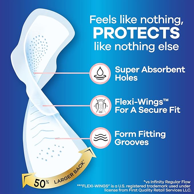 Always Infinity Feminine Pads for Women, Flexfoam Pads with Wings, Size 4, Overnight Absorbency, Unscented, 38 Count