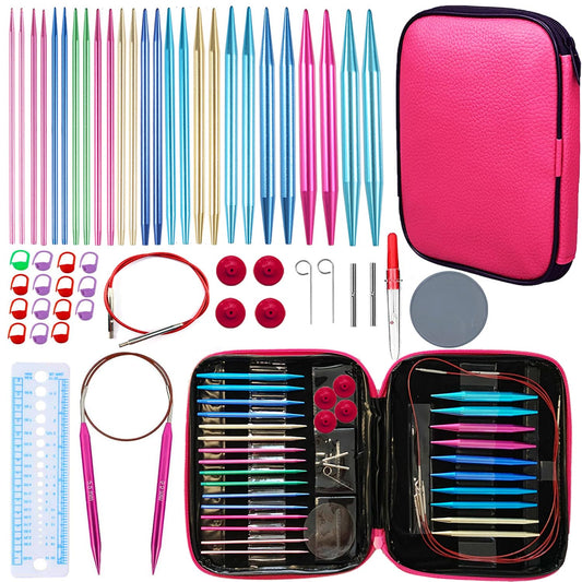 Mdoker 13 Pairs of Aluminum Circular Knitting Needles Set w/Case Interchangeable Knitting Needle with Accessories Circular Knitting Needles Size 2.75mm-10mm for Brginner & Experienced Knitting Lovers