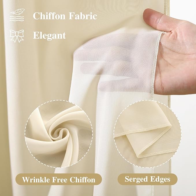 Wedding Arch Draping Fabric, 1 Panel 18FT Nude Sheer Backdrop Curtain Chiffon Fabric Drapery Voile Scarf Draping Panels for Wedding Archway Ceremony Curtain Valance Party Decoration