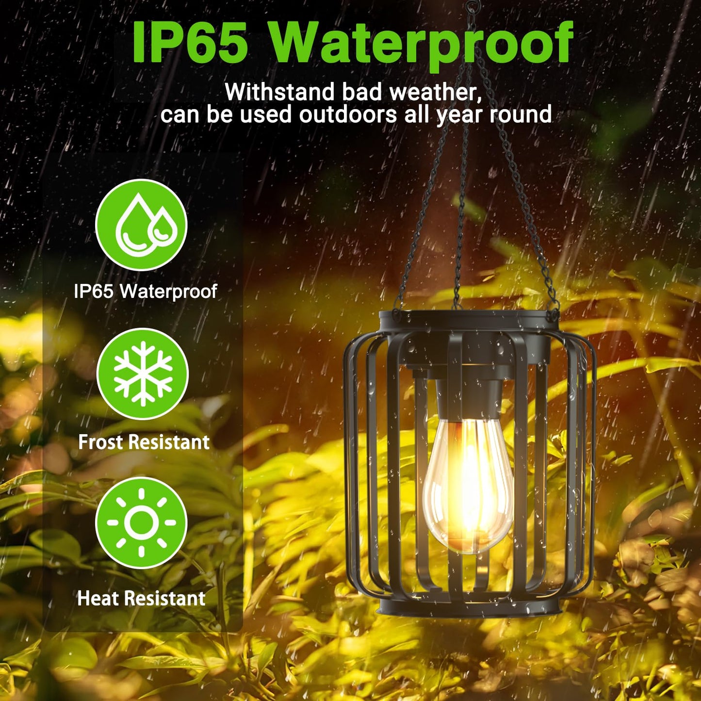 Ddlisu 2 Pack Solar Lanterns Outdoor Waterproof, Upgraded Metal LED Lanterns, Warm Light, Auto On/Off, Brighter Hanging Solar Lantern for Yard Patio Pathway Porch Garden Decor (Columnar)