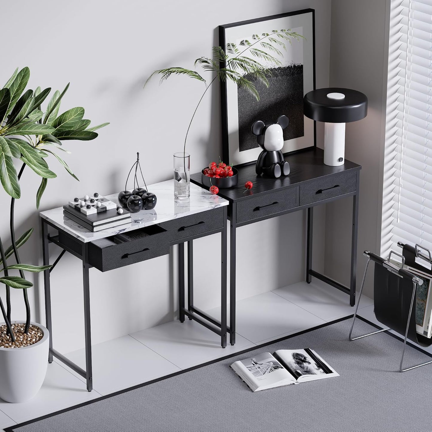 Pamray 32 Inch Small Computer Desk with 2 Drawers for Bedroom Study Writing Home Office Table for Small Spaces Grey