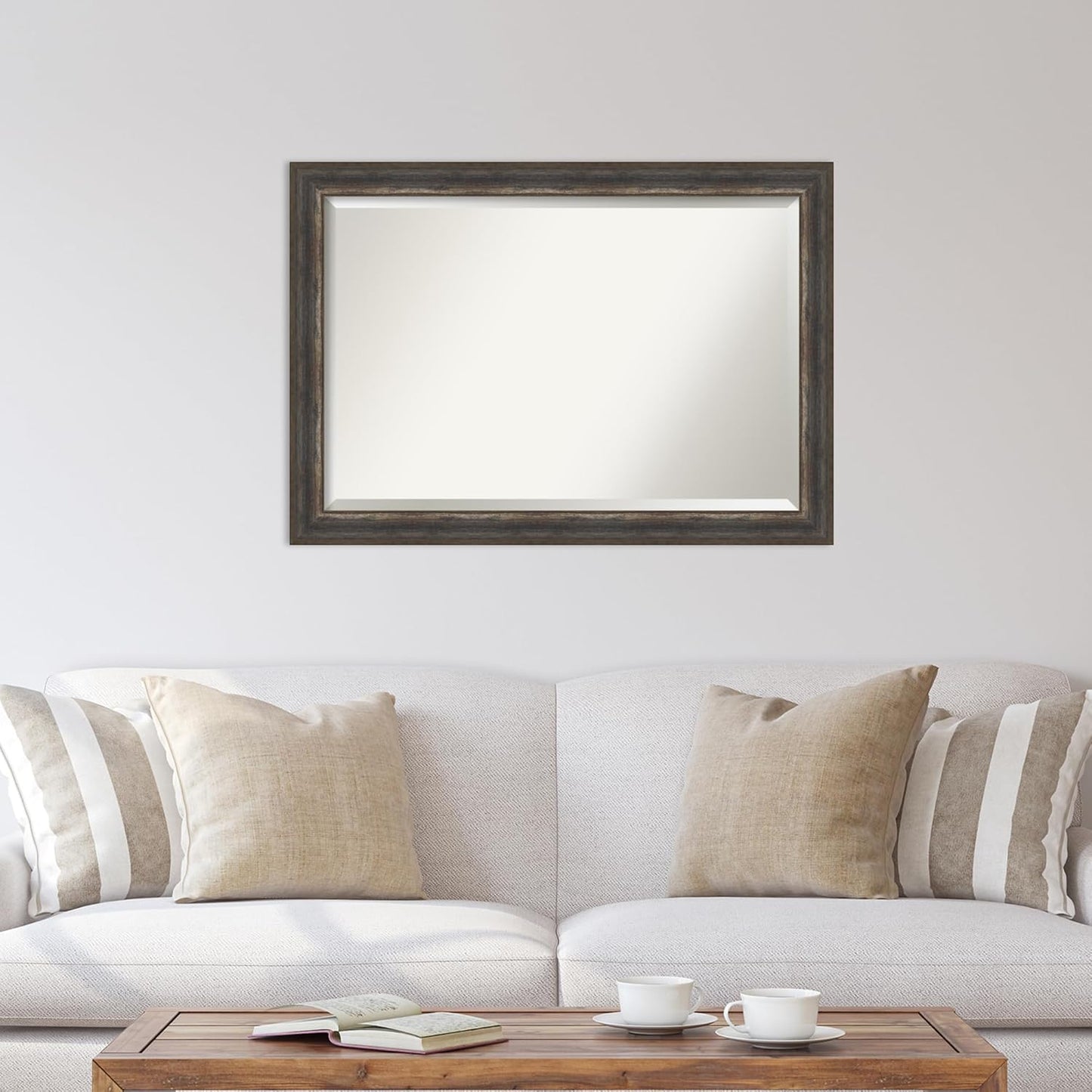 Amanti Art Brown Wall Mirror 29x41 Alta Rustic Char Rectangle Bathroom Mirror for Wall Decor Living Room, Large Rustic Farmhouse Frame, Hangs Horizonally and Vertically, Bathroom Decor, Beveled Edge