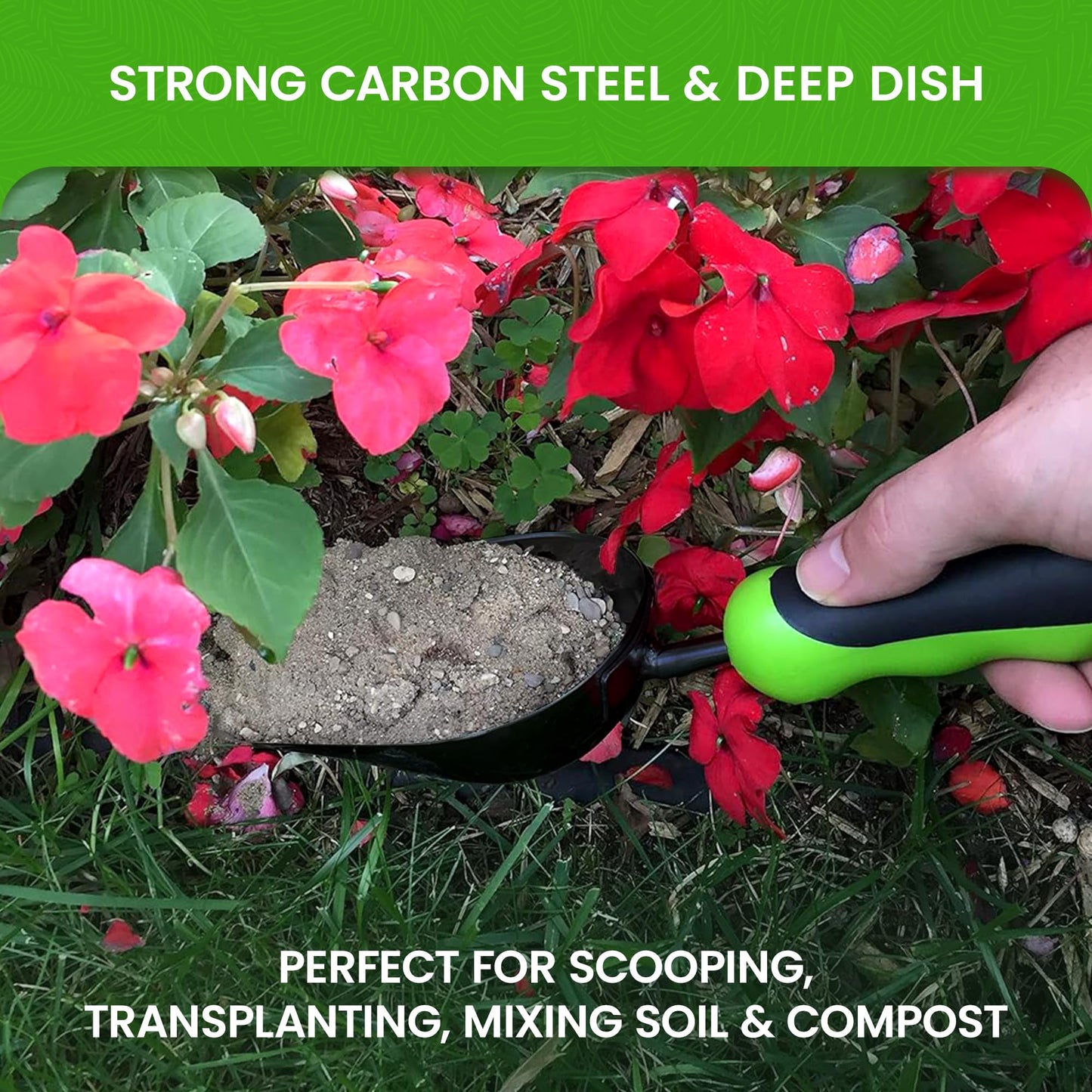 Garden Guru Super Strong Garden Scoop Trowel Shovel Transplanter – Strong Carbon Steel - Rust Resistant – Ergonomic Grip – Perfect Hand Shovel for Gardening Transplanting and Digging (2 Pack)