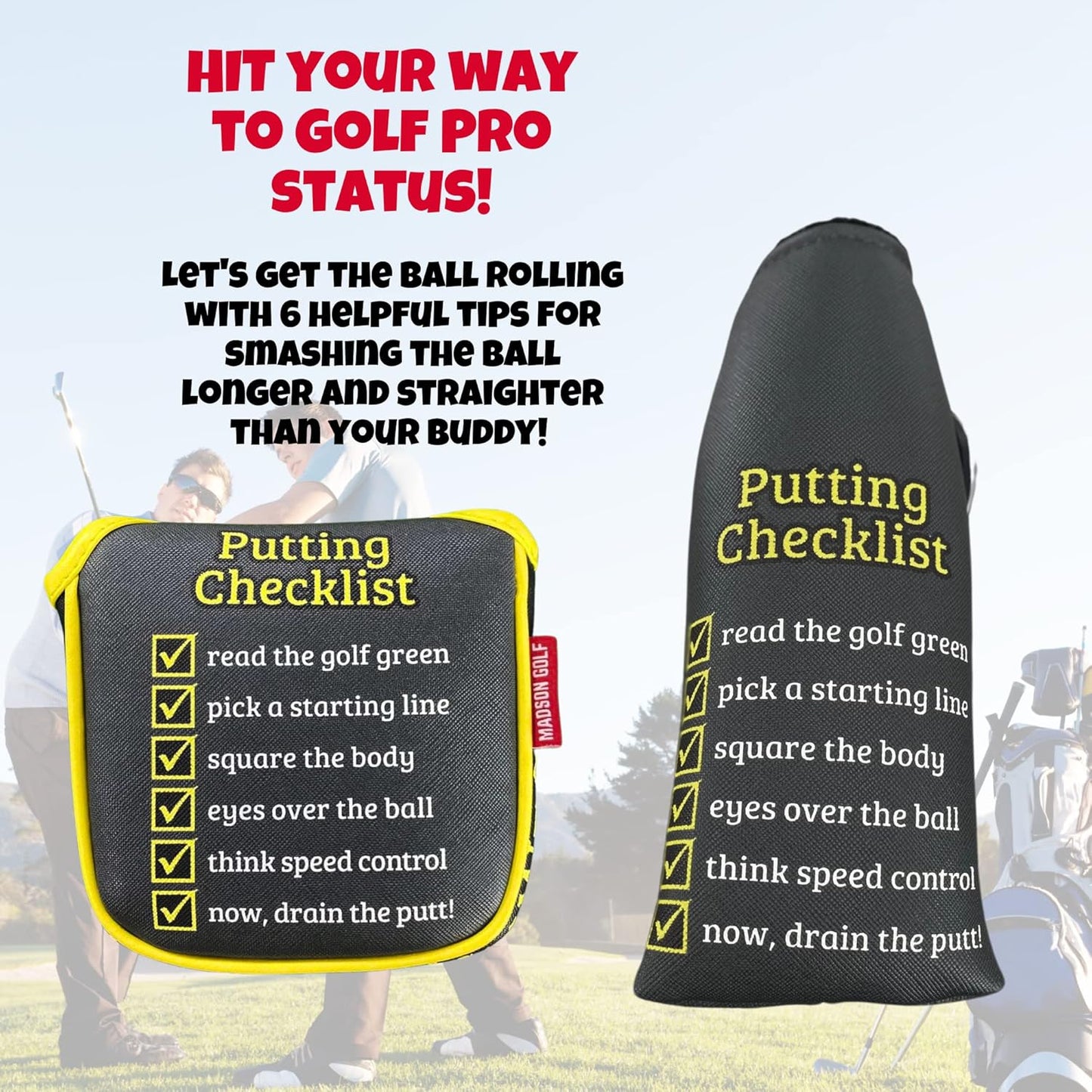 Funny Golf Fore Dummies Checklist Headcovers for Blade Putters Headcover, Great Golfer Golf Gifts for Dad, Men, and Women