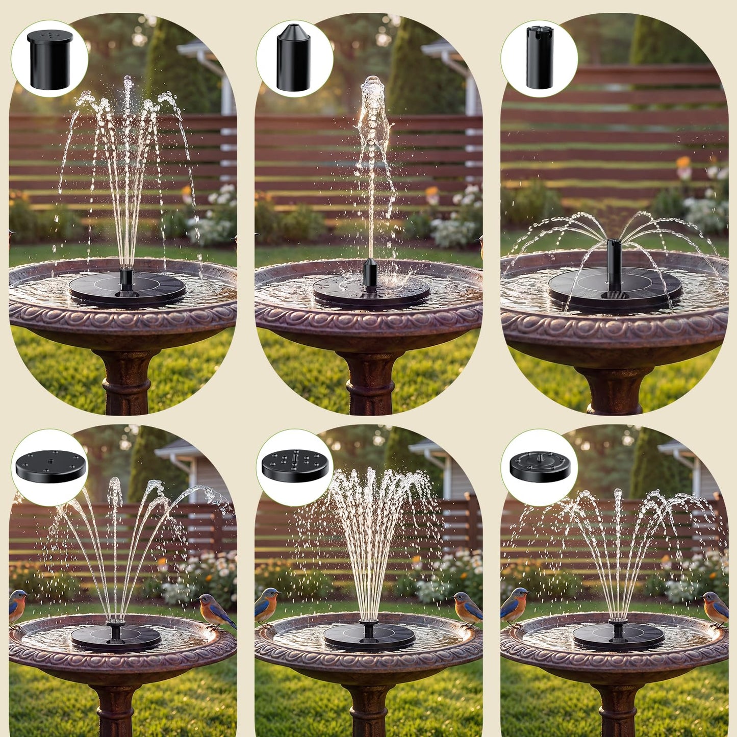 AISITIN Solar Fountain, Solar Bird Bath Fountains Pump with 6 Nozzles, 2026 Upgraded Free Standing Floating Solar Powered Water Fountain Pump for Bird Bath, Garden, Pond, Pool and Outdoor