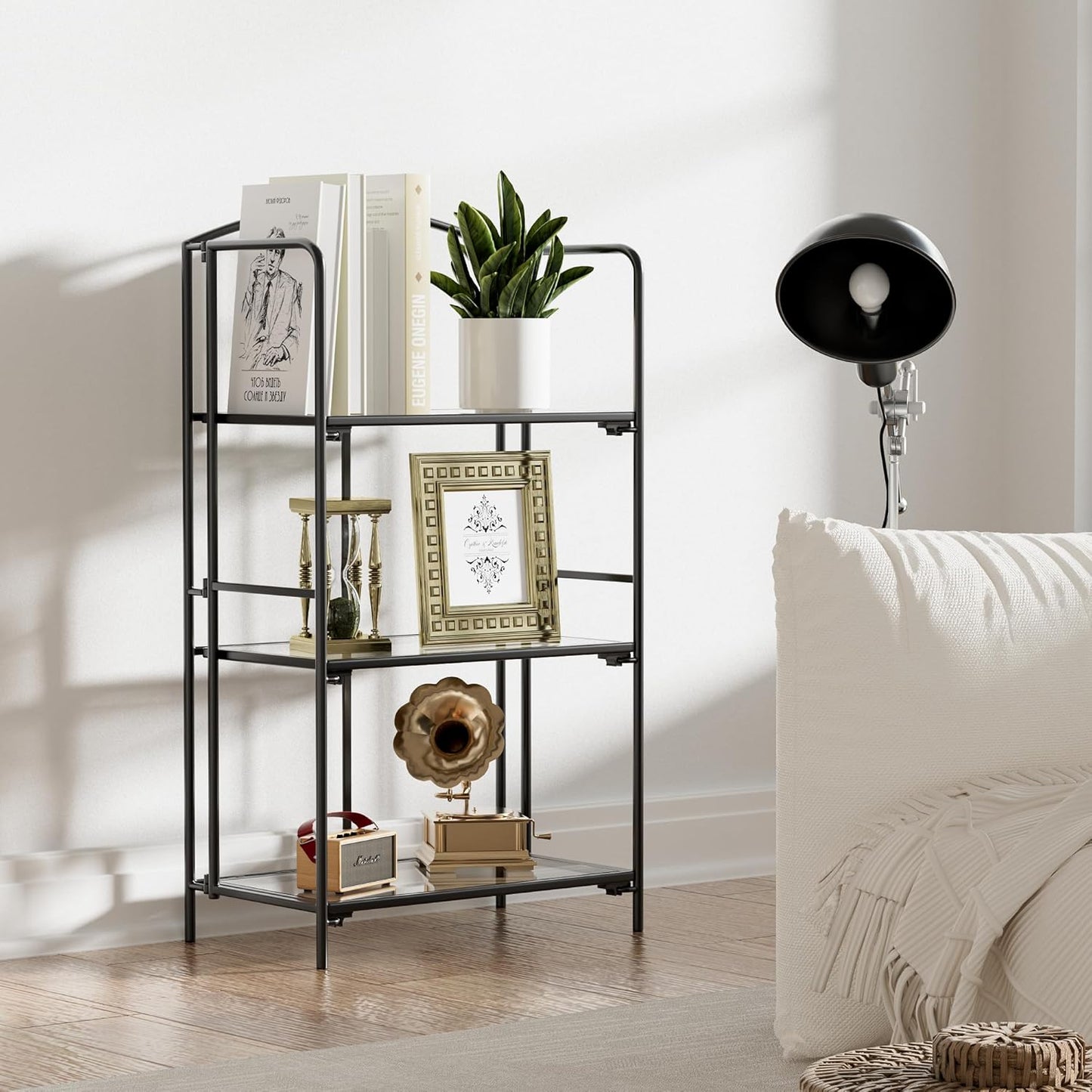 Crofy No Assembly Folding Bookshelf for Living Room, 3 Tier Black Collapsible Book Shelf for Home Office, Portable Bookcase Storage Organizer