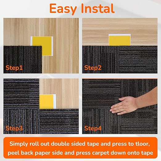 200 Pack Carpet Tile Tape Double Sided, Carpet Square adhesives for Hardwood Floors, Stair Treads, Tile Floors
