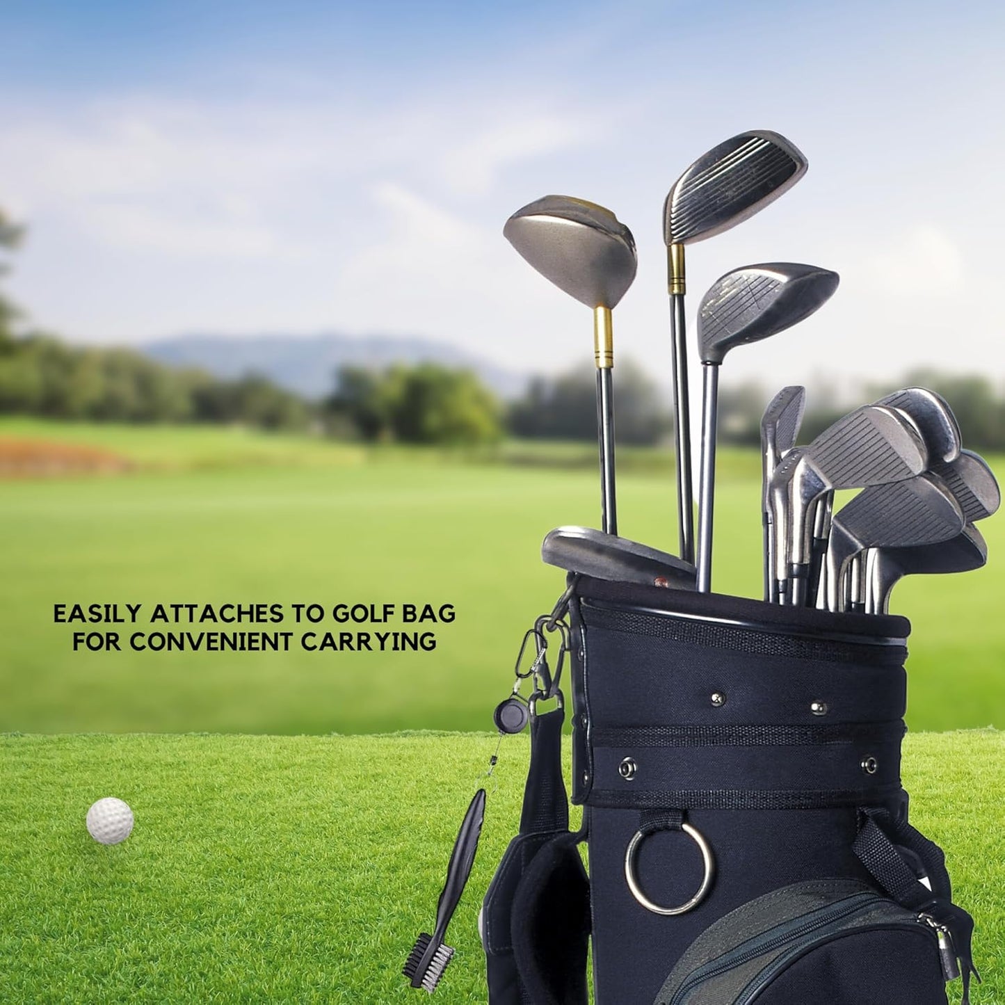 Golf Brush (2 Pack) - Cord and Clip Attachment for Bags and Carts, Club Cleaner Ideal for Woods and Irons - Golf Accesories for Men and Women