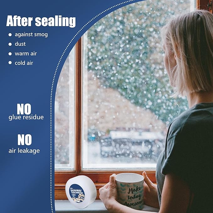 Heavy Duty Window Weather Sealing Tape - Transparent Window Tape for Winter and AC Insulation, No Mess Winter Window Seal Kit - 2 Inch Wide 180 FT Long