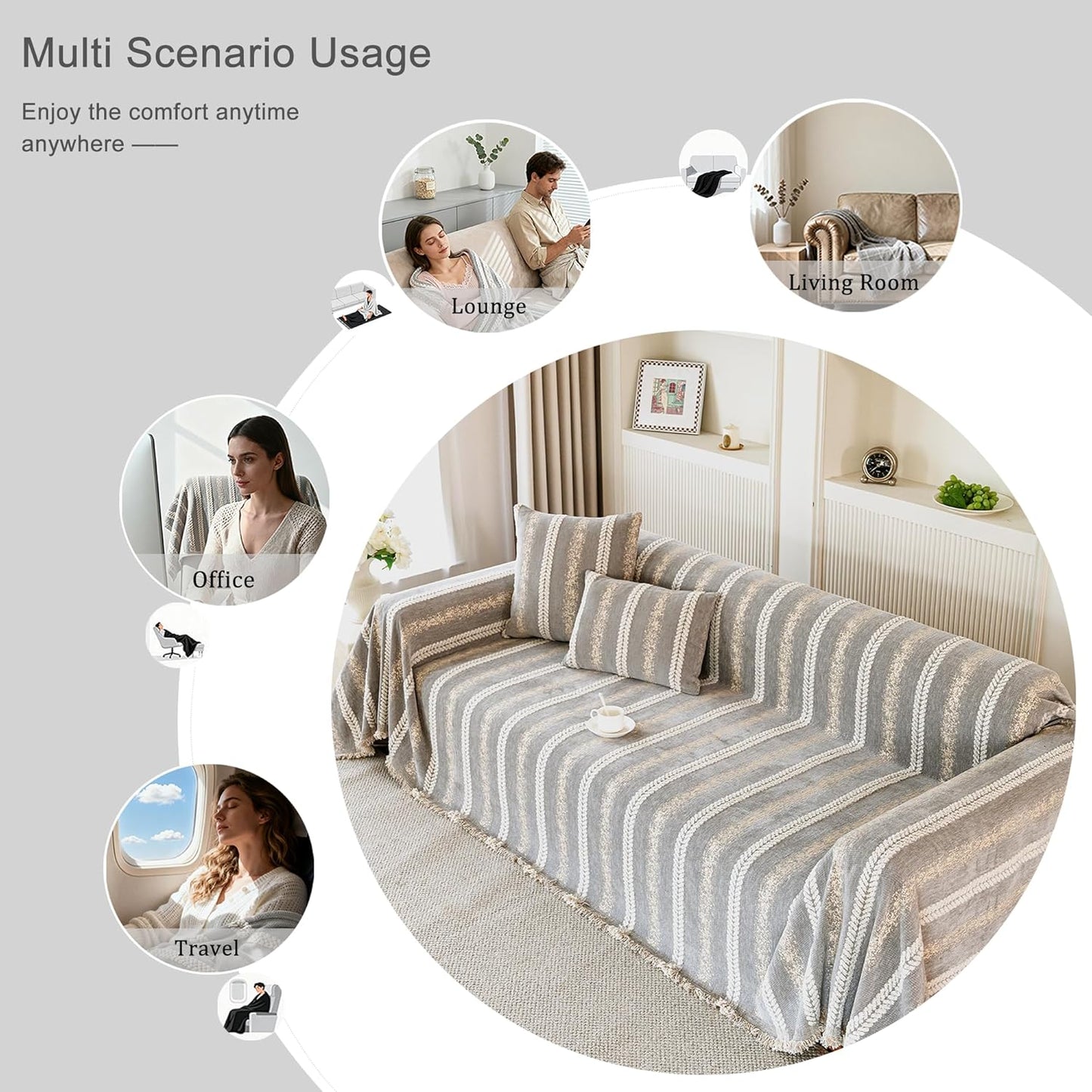 Couch Cover for Dogs Washable Sofa Cover, Sectional Couch Covers, Sofa Covers for 2 Cushion Couch, Non Slip Stripe Sofa Slipcovers Furniture Protector, Couch Protector from Cat Claws, Light,71''x134''