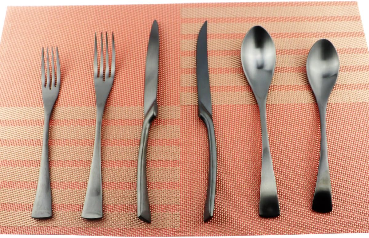 24-Piece Flatware Set,Extra Thick Heavy Duty - 18/10 Stainless Steel Cutlery Sets,High Matte Black Finish Silverware Flatware Sets Service for 4,Use for Home,Kitchen Utensil Sets