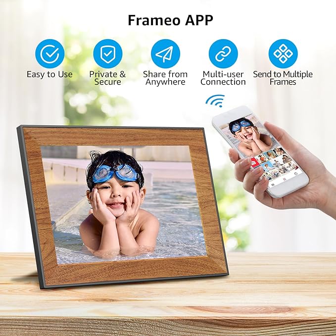 Frameo Digital Picture Frame,WiFi Digital Photo Frame with 10.1 Inch 1280x800 IPS Touchscreen,Auto-roating,Share Picture to Electronic Picture Frame Via Frameo App,Perfect Mother's Gift