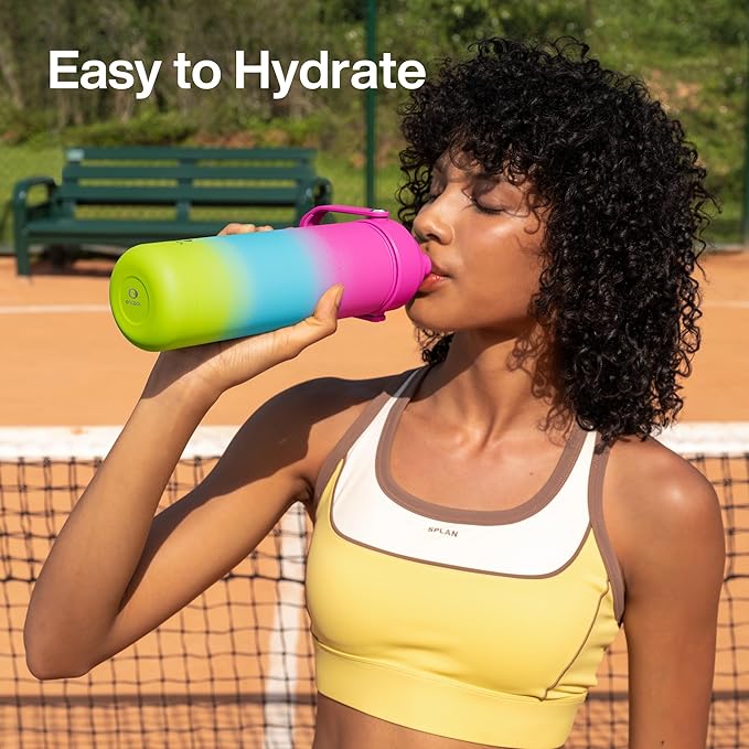 ENCOOL Insulated Water Bottle with Straw Stainless Steel Water Bottle, Leak-Proof, BPA-Free, Double Wall Vacuum Keeps Cold for 24 Hours for Sports, Travel, School (18 oz, Lime Sorbet)