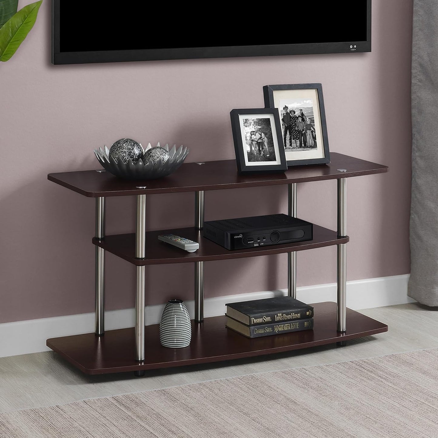 Convenience Concepts Designs2Go No Tools 3-Tier Wide TV Stand 42" - Entertainment Center for TVs up to 46 Inches, Modern TV Mount with Shelves for Living Room, Cherry