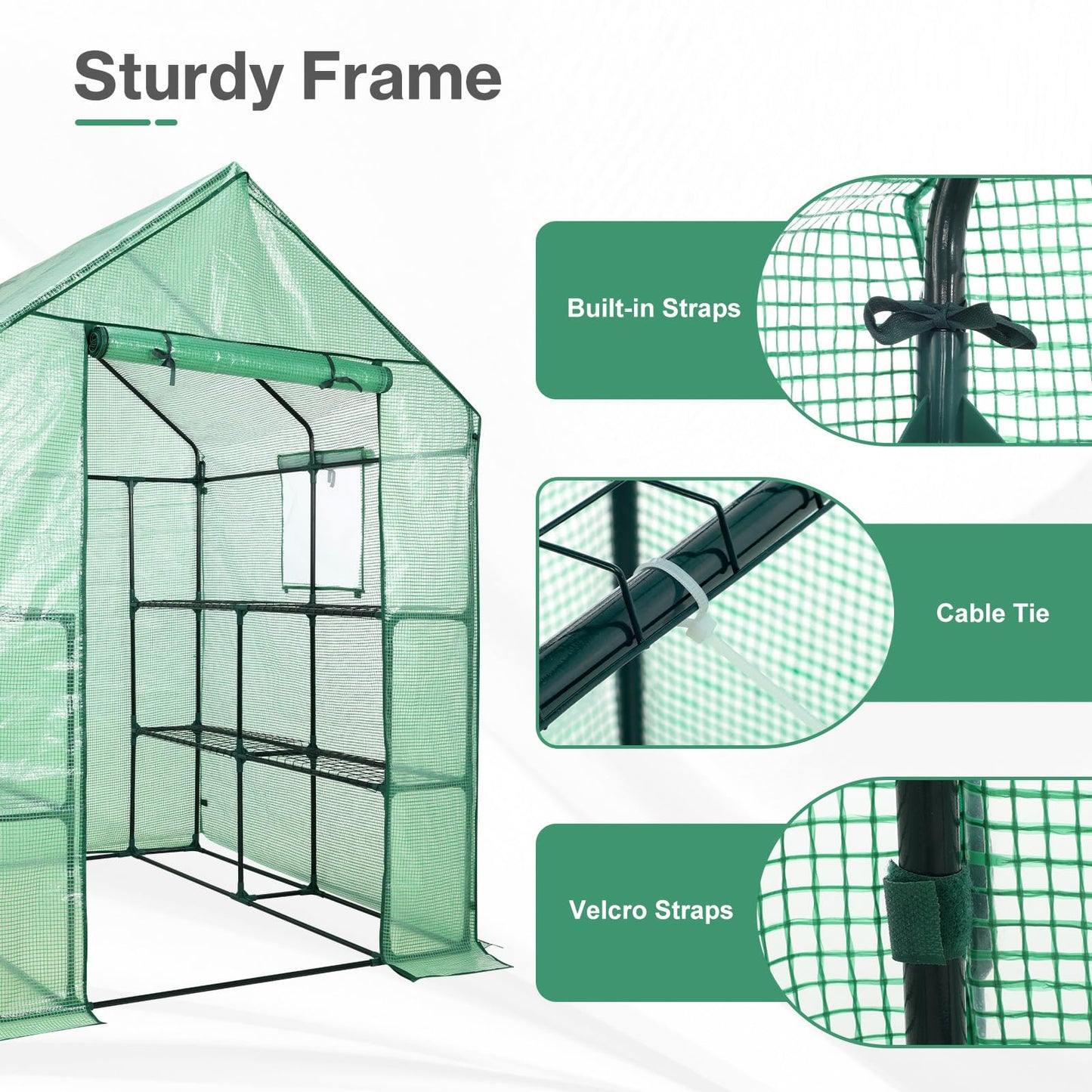 Aoodor Walk-in Greenhouse with 8 Shelves, 4.7 × 4.7 × 6.4 ft Outdoor Garden Plant House with PE Cover for Growing Vegetables, Flowers, Herbs