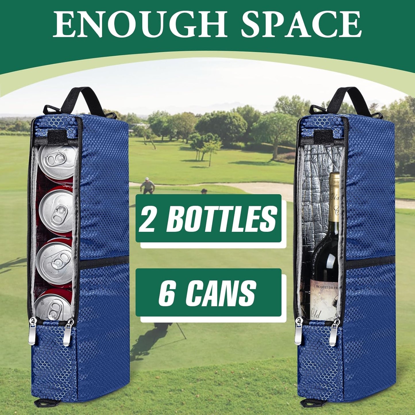 Golf Cooler Bag - Golf Accessories Gifts for Men Women Holds 6 Beer Cans or 2 Wine Bottles, Fits in Golf Bags Insulated Beer Cooler for Golfing, Beach Days, Picnic