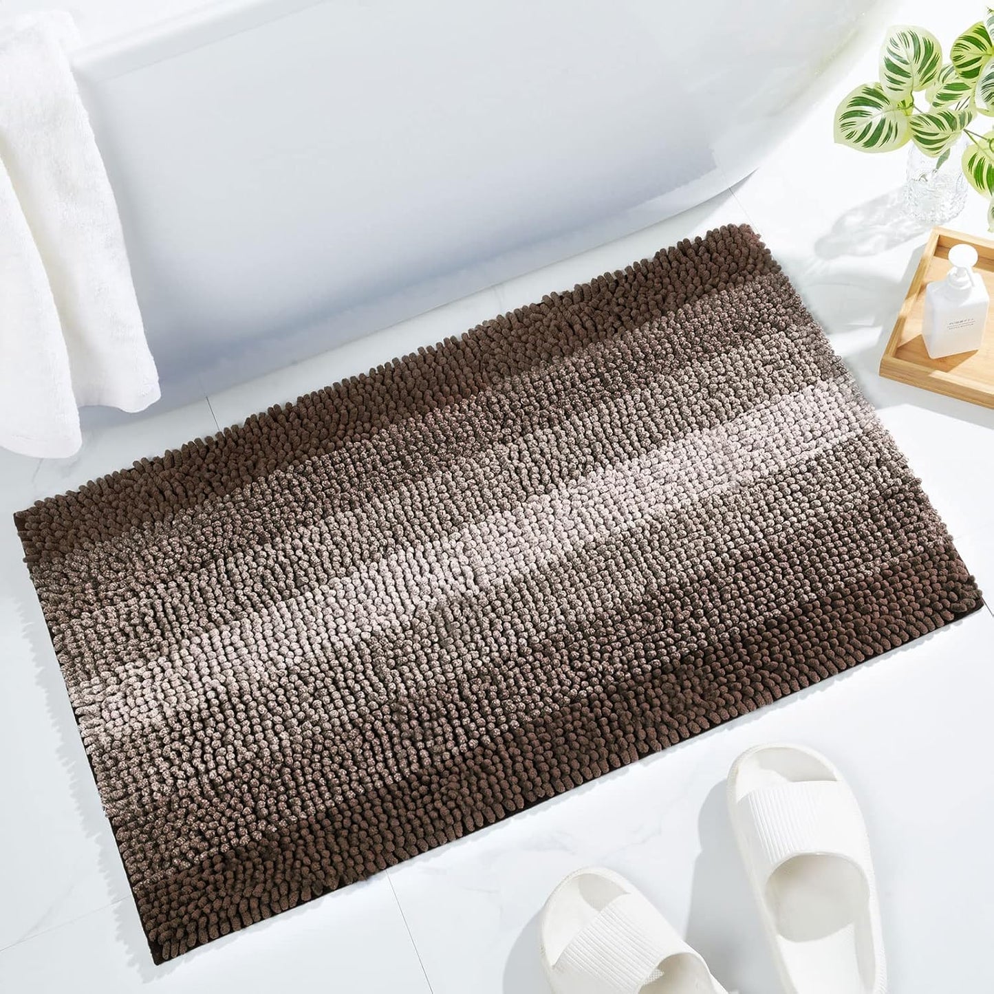 Gibelle Brown Bathroom Rug Set 2 Piece, Chenille Non Slip Bath Mat Set, Absorbent Shower Rug and Bath Room Floor Mats, Quick Dry Bathmat Bathroom Decor Accessories for Tub, 20" x 32"
