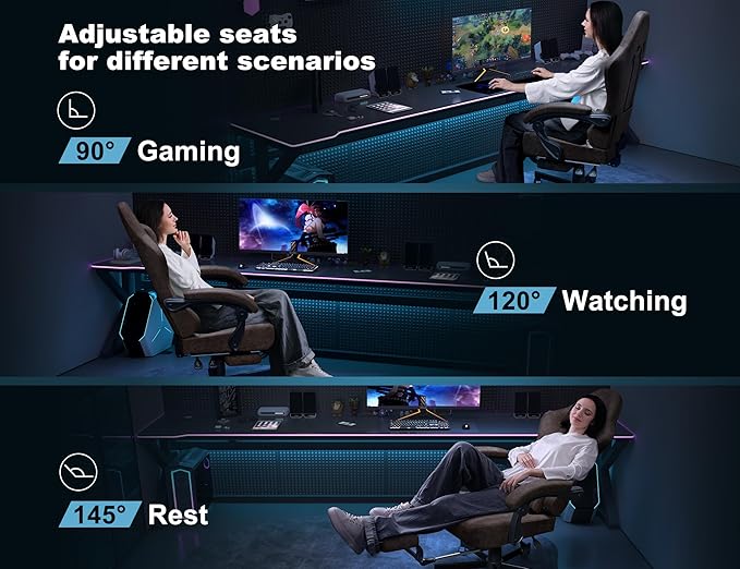 Gaming Chair Breathable Leather with Pocket Spring Cushion,Wide and High Ergonomic Office Chair with Headrest,Computer Gaming Chair with Footrest for Adult and Teen,Brown