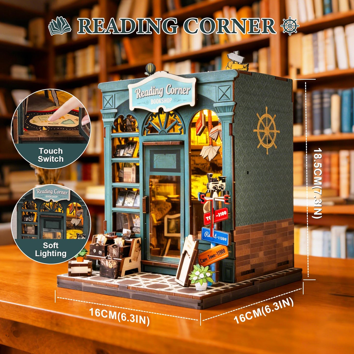 DIY Miniature Dollhouse Book Nook Kit – Reading Corner Bookshop Bookshelf Insert with LED Lights, Tiny House Model for Adults & Teens, Booknook Library Home Decor & Gift Idea for Family and Friends