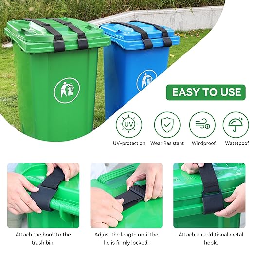 Vitalight 2PCS Trash Can Locks for Animals，Bear Proof Trash Can Locks with Durable Metal Claws, Adjustable Strap Fit for Most Outdoor Garbage Cans (28-96 Gallon)