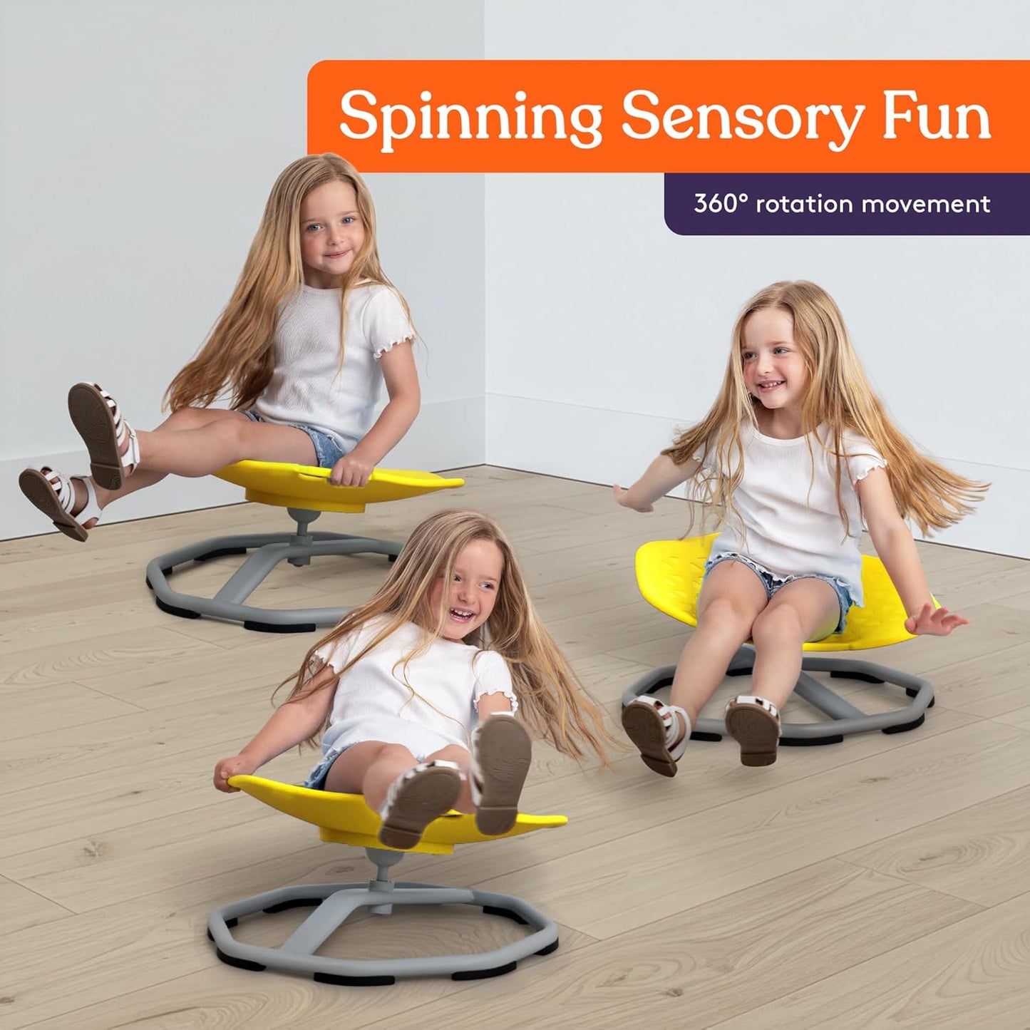 Special Supplies Spinning Chair for Kids- Versatile Kids Sit and Spin Sensory Chair for Training Body Coordination - Sensory Swivel Chair for Playroom, Bedroom, or Nursery (Yellow)