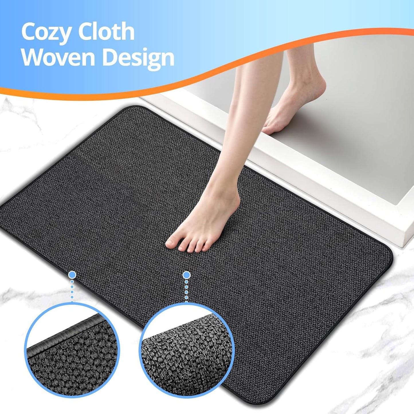 Upgraded Bathroom Rugs 24x36Inch, Thin Bath Mat with Rubber Backing Non-Slip, Absorbent,Quick Dry Machine Washable, Home Decor Accessories Cozy Cloth Bathroom Mat fit Under Door/Sink/Tub/Shower-Black