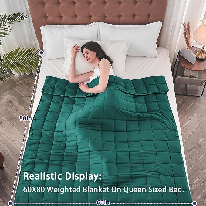 yescool Weighted Blanket for Adults (22 lbs, 60" x 80", Dark Green) Cooling Heavy Blanket for Sleeping Perfect for 210-230 lbs, Queen Size Breathable Blanket with Premium Glass Bead, Machine Washable