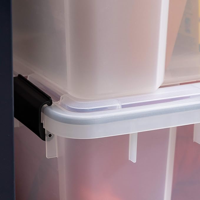 IRIS USA 74 Quart WeatherPro Plastic Storage Bin Tote Organizing Container with Durable Lid and Seal and Secure Latching Buckles, 4 Pack