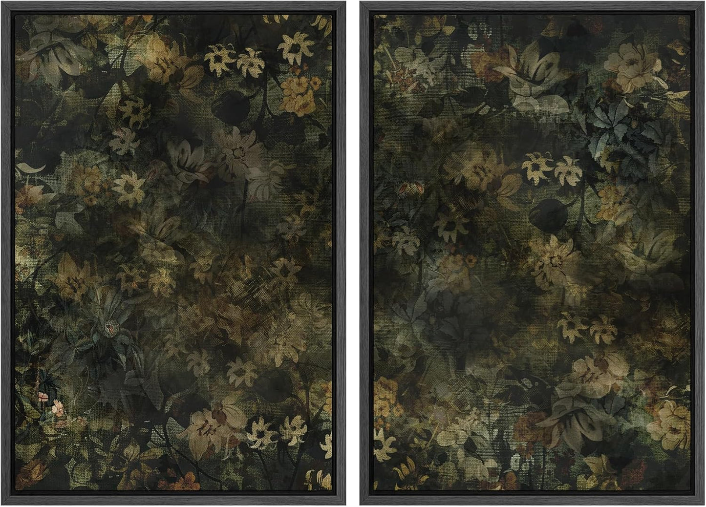 SIGNWIN Framed Canvas Print Wall Art Set Botanical Shadows Dark Floral Illustrations Modern Art Rustic Relax/Calm for Living Room, Bedroom, Office - 16"x24"x2 Black