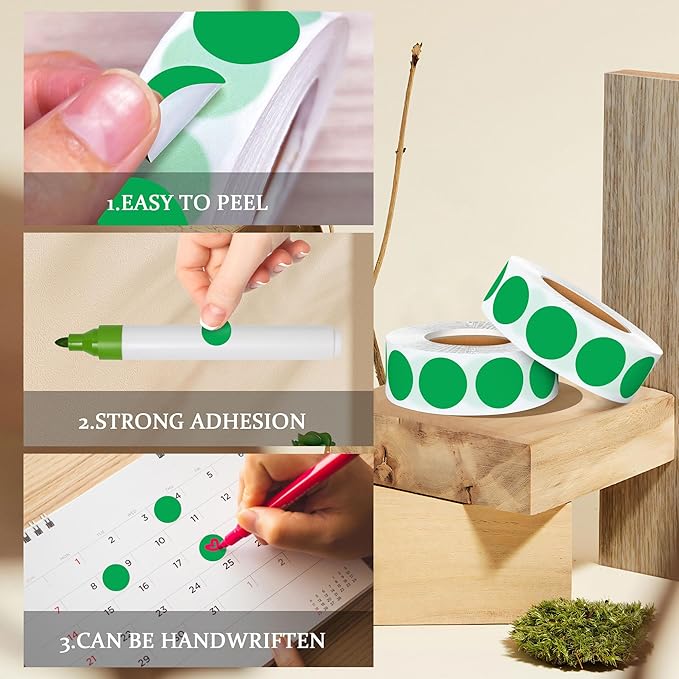‎‎WANSTE 10Rolls 10000PCS 0.75 Inch Small Green Sticky Tags, Permanent Sticky Dot Color Code Labels in Dispenser Box,Circle Blank Labels Total for Documents, Inventory,Calendars, CDs,Garage Sales