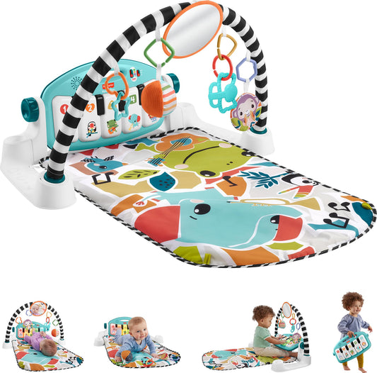 Fisher-Price Baby Activity Mat Glow & Grow Kick & Play Piano Gym, Spanish Language Version, Blue Musical Learning Toy for Ages 0+ Months