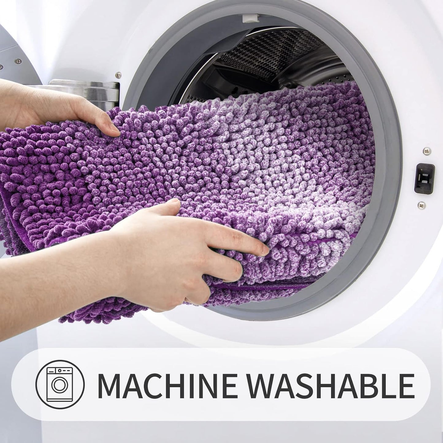 Gibelle Purple Bathroom Rugs, Luxury Chenille Bath Mat, Small Non Slip Shower Rug and Bath Room Floor Mats, Machine Washable, Quick Dry Bathmat, Soft Cozy Plush Rug for Tub, 16" x 24"