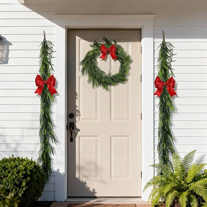Artificial Norfolk Pine Garlands, 2 Pcs 6 Ft Real Touch Garlands, Winter Green Greenery Christmas Garlands for Mantle, Table, Wall, Outdoor, Indoor Christmas Decorations (6 FT, 2)