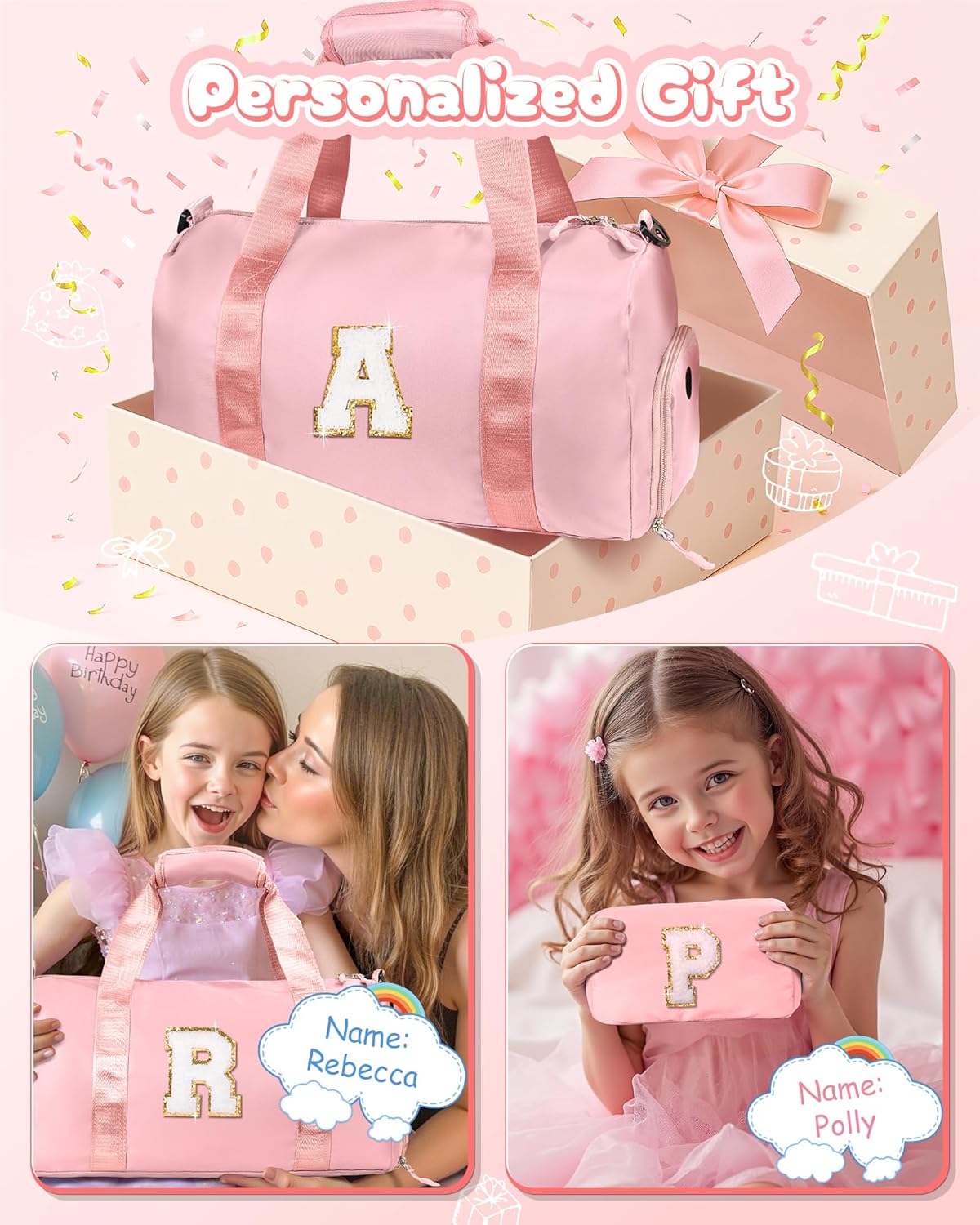 Graduation Gifts for Girls-Girl Gym Bag with Shoe Compartment, Kid Personalized Weekender Overnight Bags, Initial Travel Tote with Makeup Pouch, Gift Ideas for Niece Sister (Letter O)