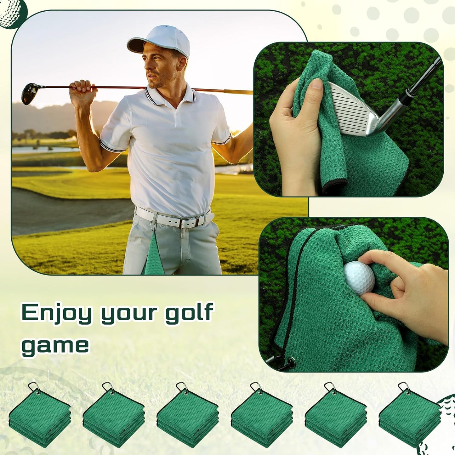 Batiyeer 12 Pcs Golf Towel Bulk for Golf Bags 16'' x 16'' Microfiber Fabric Towel with Clip Waffle Pattern, Fitness, Camping, Hiking, Yoga
