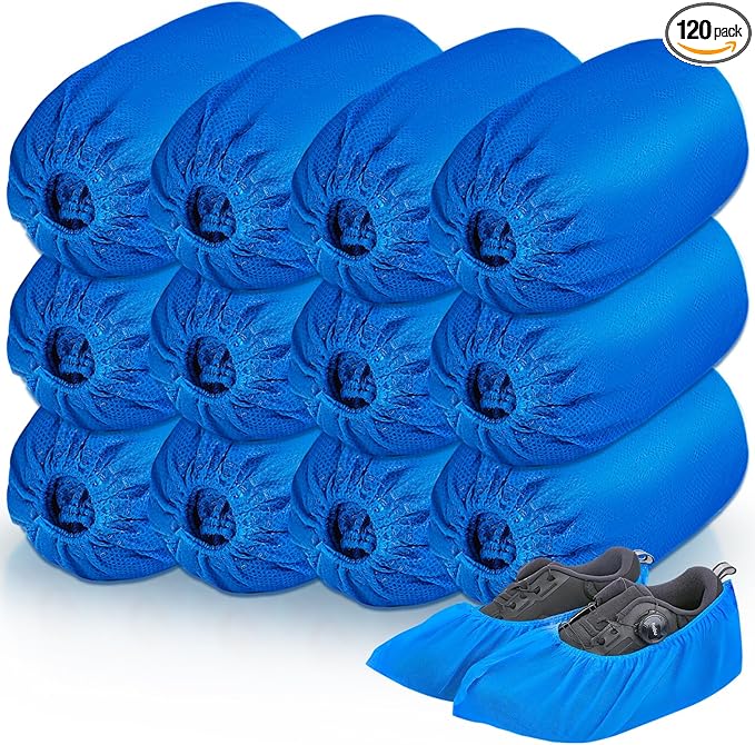 120 Pack(60 Pairs) Shoe Covers Disposable, Non-woven Fabric Shoes Covers for Indoor, Blue Durable & Reusable Disposable Boot & Shoe Covers, Larger Size Fits Various Shoes
