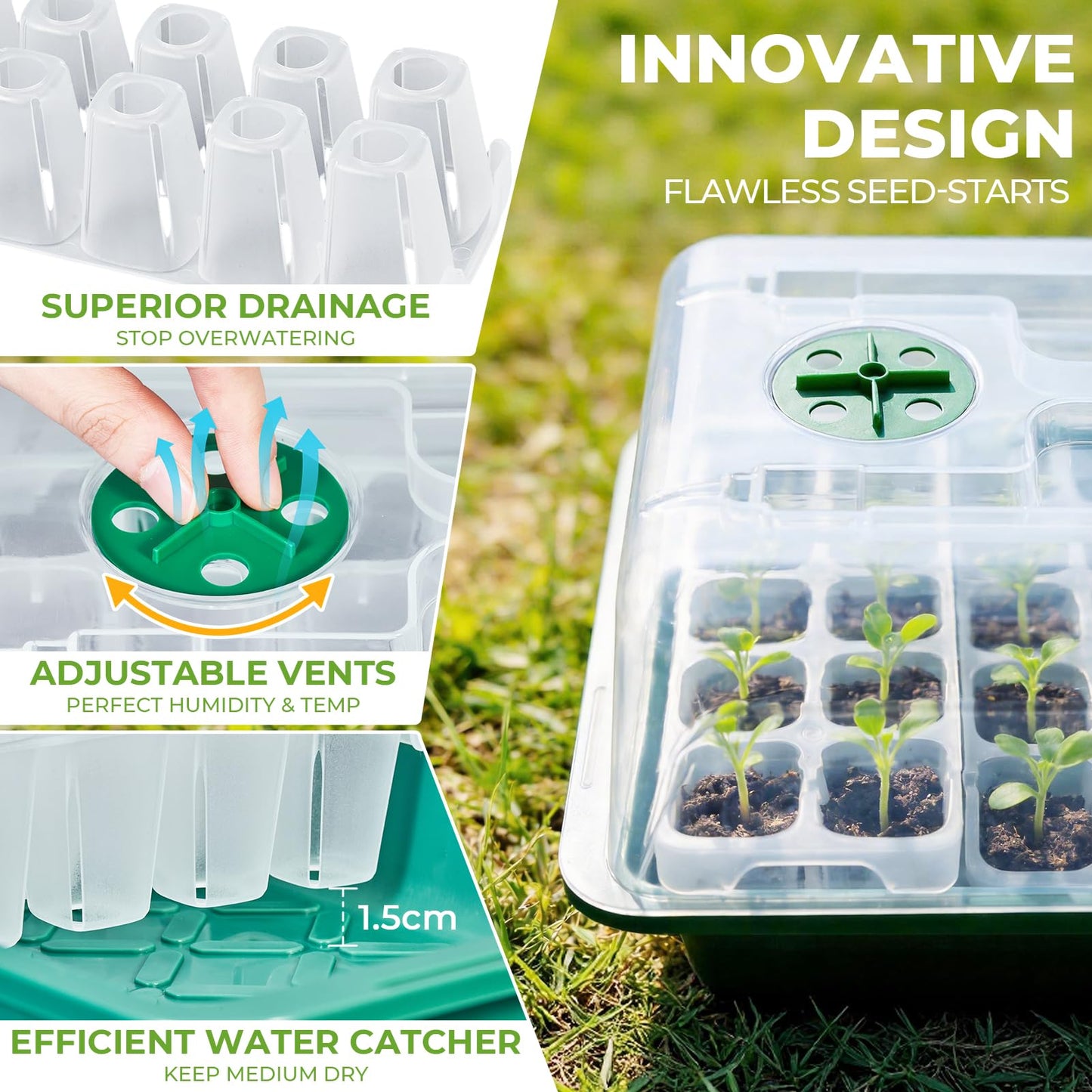 HIRALIY 80 Cell Seed Starter Tray Kits, Reusable Plant Germination Trays, Easy Transplanting, with Humidity Domes and Bases, for Starting Vegetable, Flower & Herb Seeds, Indoor Gardening, Greenhouse