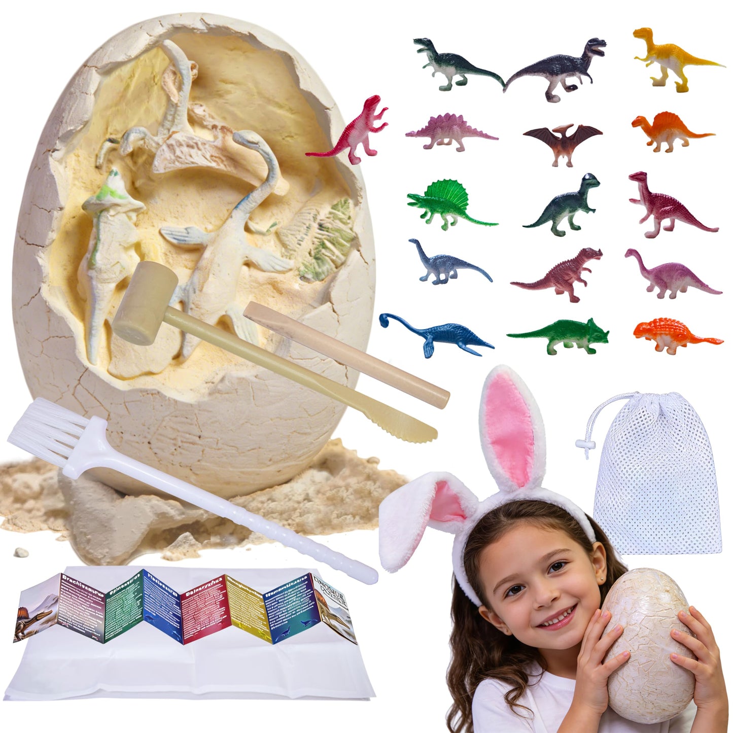 LIHBCAIYI Dino Dig Kit with Jumbo Egg,16PCS Hatching Dinosaur Eggs Excavation Set Archeology Toys Fossil Digging Kits for Boys Girls,Dinosaur Party Decorations Easter Gifts for Kids Ages 6-12