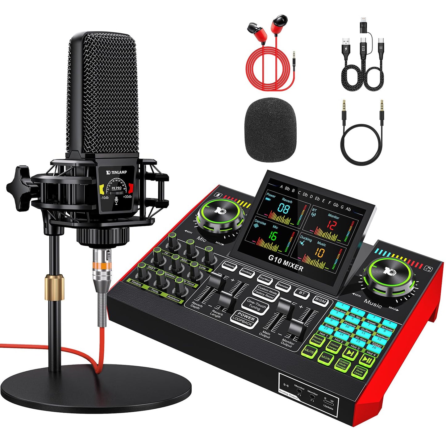 Live Sound Card Audio Mixer, Podcast Equipment Bundle with 3.5mm Condenser Microphone for Pc/Phone Live Streaming Singing Gaming