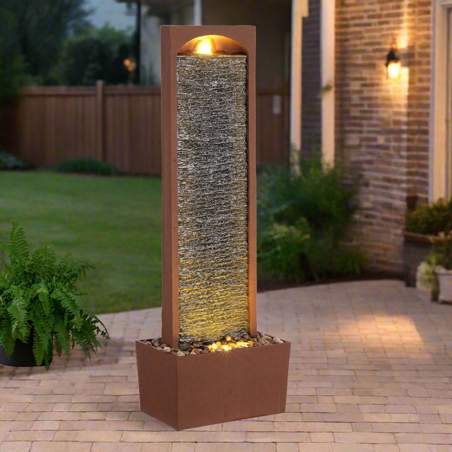 Teamson Home Outdoor 38.5” Textured Waterfall Fountain Yard Décor Red Rock