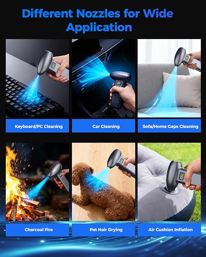 Upgraded Compressed Air Duster-300000RPM Ultra-Powerful Brushless Motor Electric Air Duster 30W Fast Charging &4 Light Modes,Rechargeable 3-Gear Adjustable Cordless Blower for PC,Keyboard,Car,Outdoor