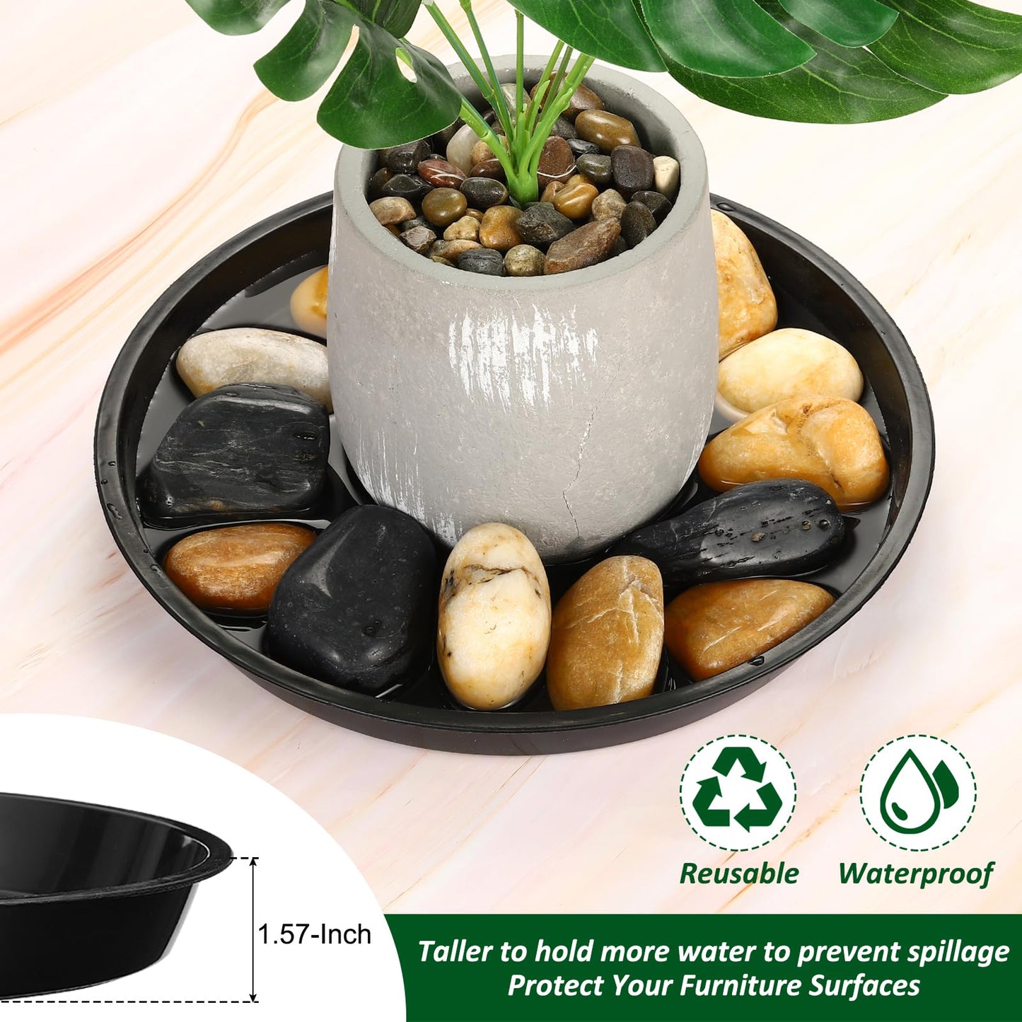 PATIKIL 3 Pack Plastic Plant Saucer, 15 Inch Plant Tray for Pots Round Plant Dish Plant Drip Trays Water Tray for Indoors Outdoors Garden, Black