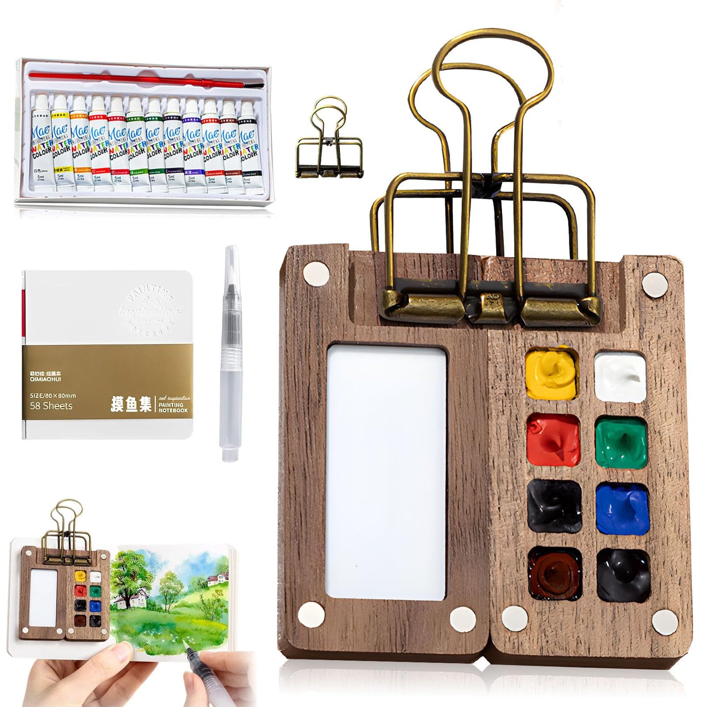 Mini Paint Palette Travel Kit, Mini Watercolor Paint Set, Travel Watercolor Palette Set, 12 Color Pocket Artist Watercolour Travel Sets for Painters Artists (8 Grids)