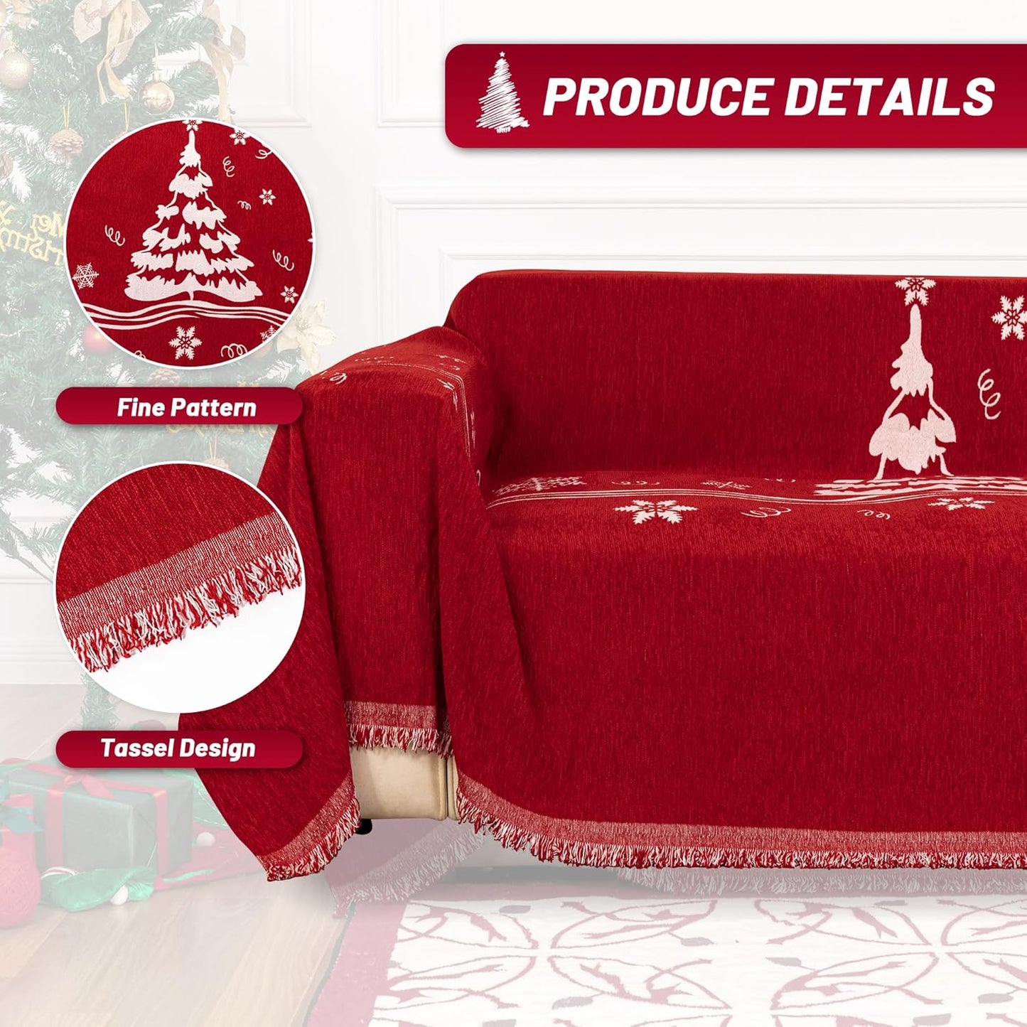 MYSKY HOME Sofa Covers for 2 Cushion Couch L Shaped Couch Cover, Washable Couch Covers with Tassels Boho Couch Cover Non Slip Super Universal Soft Sofa Slipcover for Kids, Dogs, Pets, 71"x102", Red