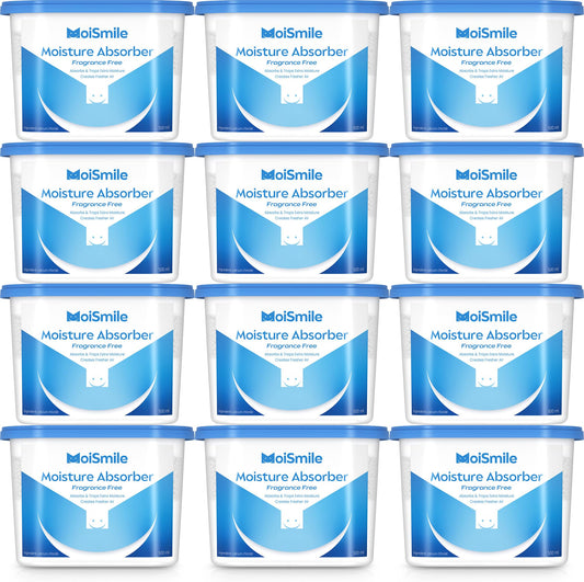 Moismile Moisture Absorbers 12 Pack, Fragrance-Free Closet Dehumidifier for Bathroom, Car & Basement, 10.5 oz Refillable Humidit