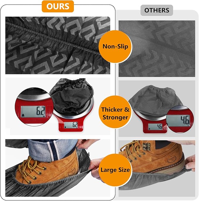 squish 200 Pack Shoe Covers Disposable Non-Slip, Black Non-Woven Fabric Boot Covers for Indoors Breathable Slip Resistant Durable Boot&Shoes Cover, Protector Covers Fits Virtually Most Shoes