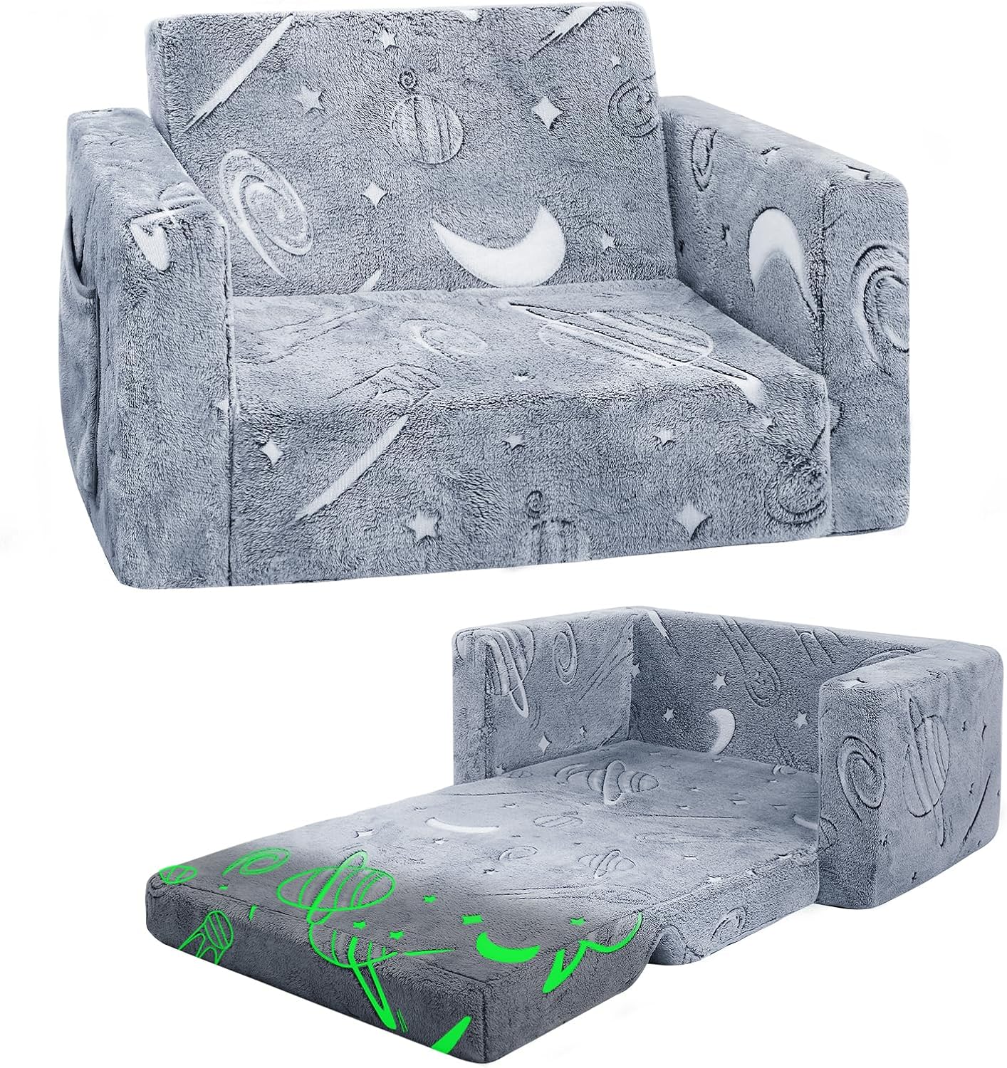 Toddler Chair Comfy,2-in-1 Soft Toddler Couch Fold Out for Kids,Convertible Sofa to Lounger,Gift for Girls and Boys Birthday,Space,Medium