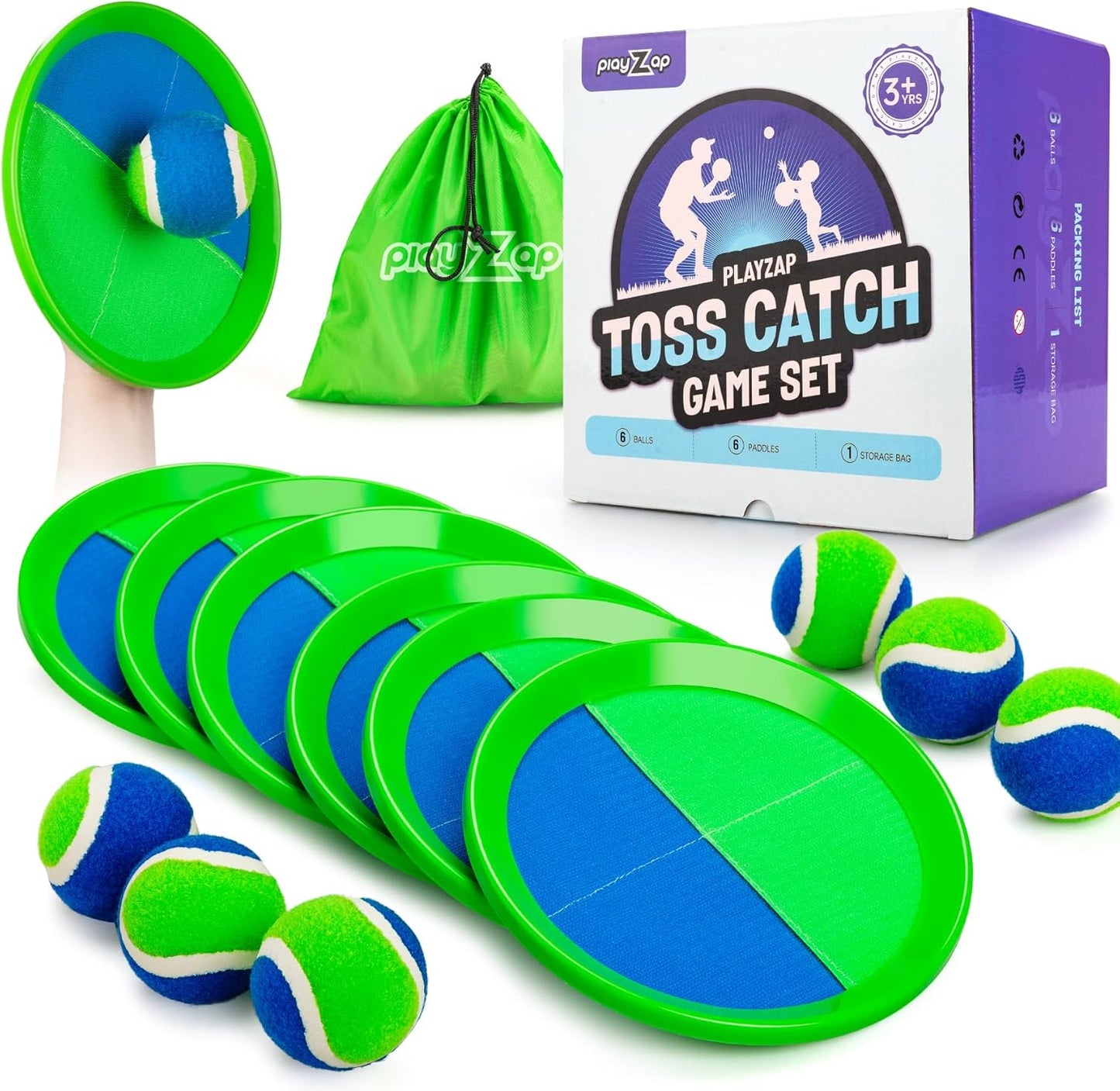 PlayZap Toss and Catch Ball Set Upgraded Stocking Stuffers for Toddlers Kids Teens Boys Girls - Baseball Toys Sturdy PVC for Beach Pool Yard Outdoor - Gift for 3-5 5-8 8-13+ Years